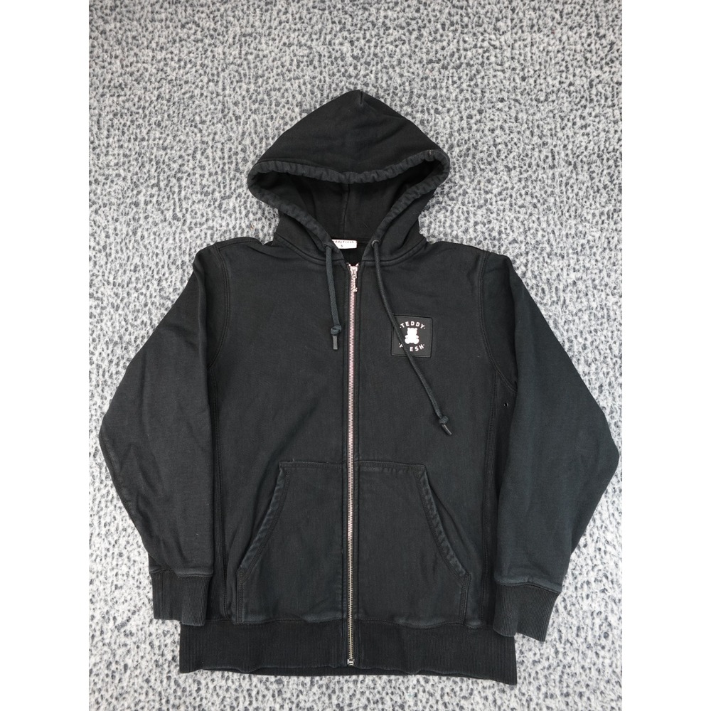 Teddy Fresh Zip Up Hoodie Mens Small Black Cotton Bear Zipper Pull Logo